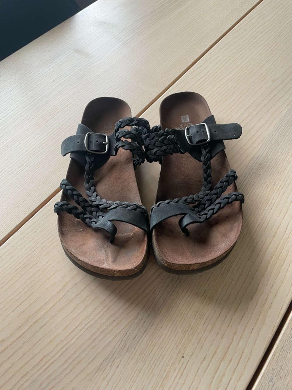 White Mountain Braided Strappy Slide Sandals Leather - Black ladies size 9
